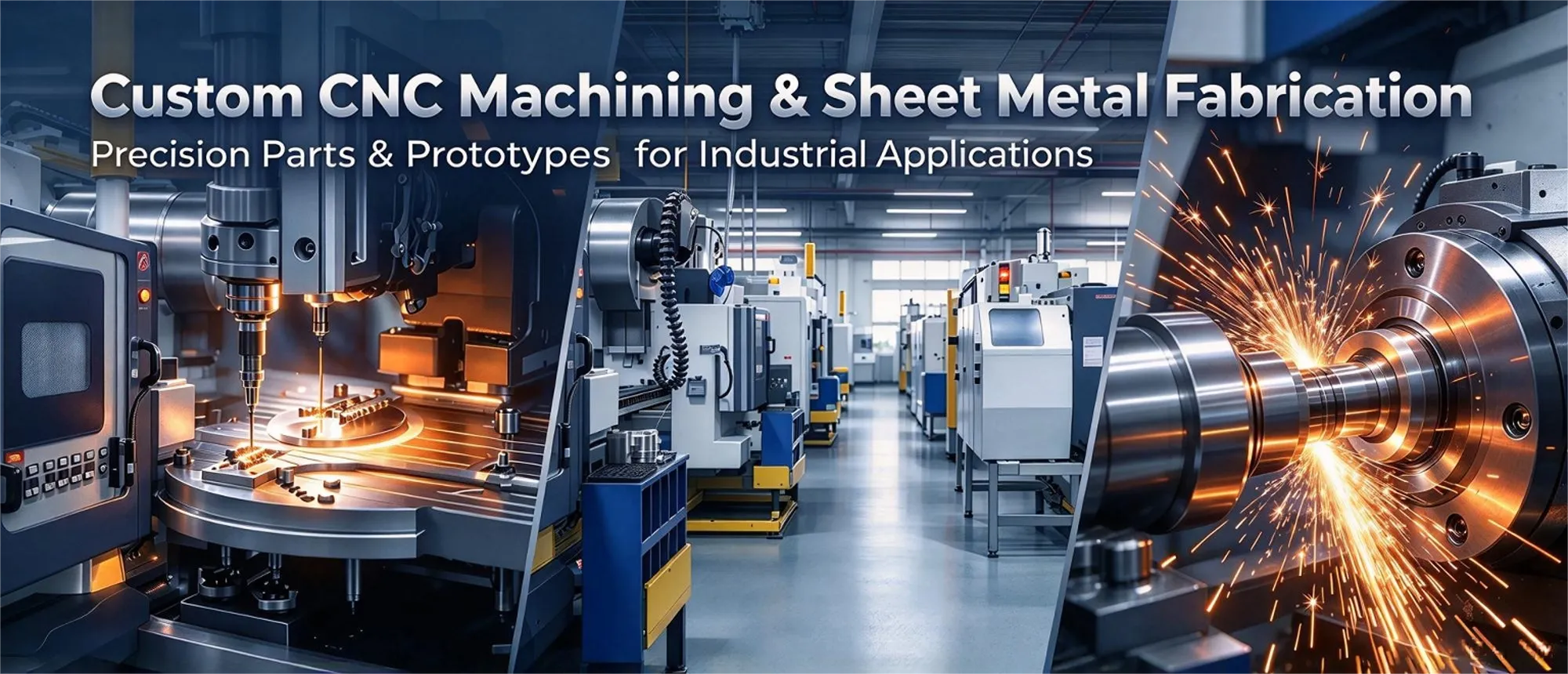 CNC turning and milling machine processing metal parts for custom sheet metal fabrication